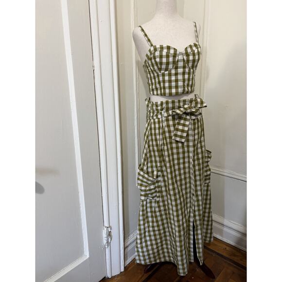 Whit Two Piece Green White Gingham Top/Skirt Size 6 - Picture 2 of 6